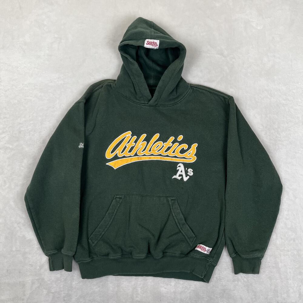 Oakland Athletics Hoodie Youth Large Green MLB Baseball Stitches Pullover Retro